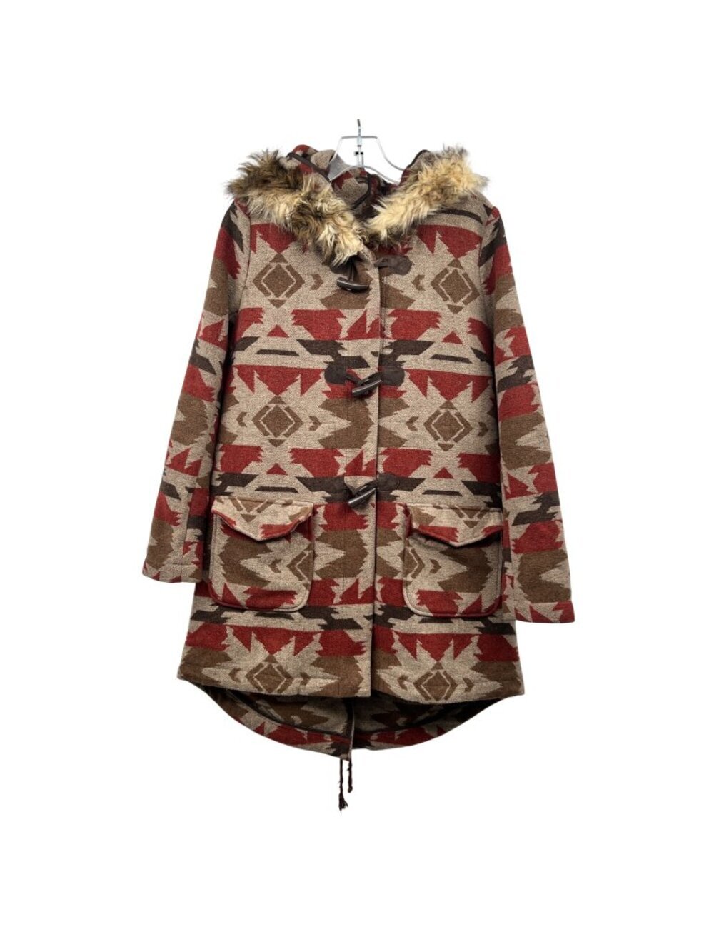 Staring at Stars Womens Parka Aztec Print Toggles Hooded Multicolor Large